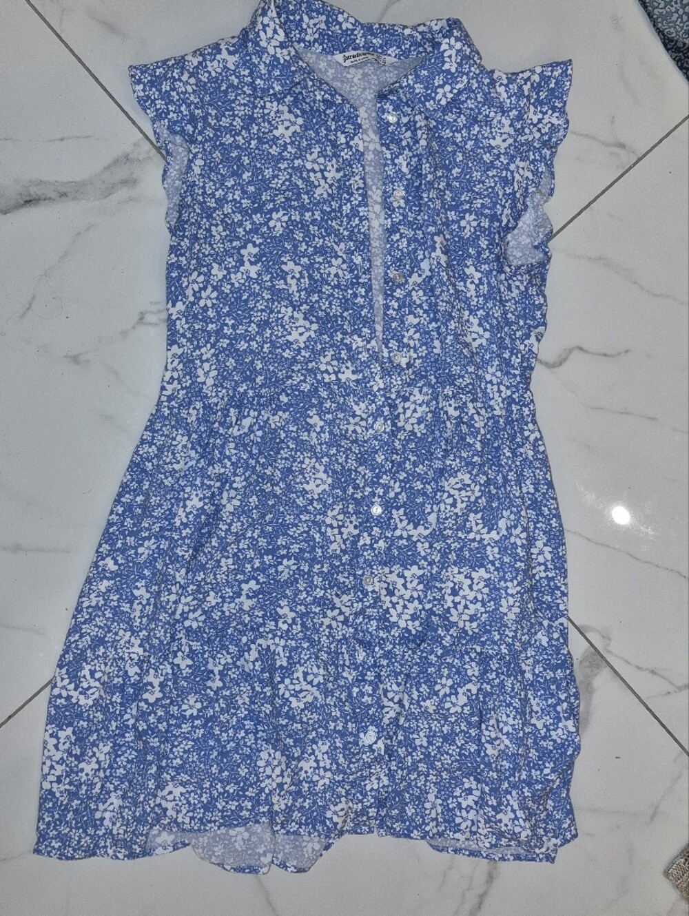 stradivarius Blue and White Floral Midi Dress